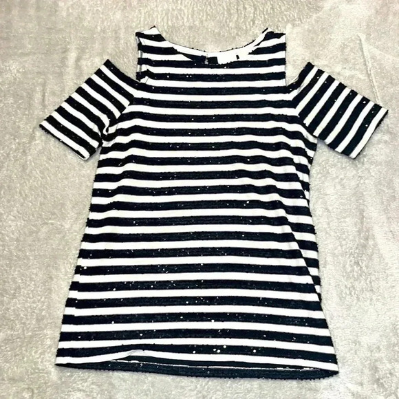 Striped, sequined, cold should Chico’s top - Picture 3 of 8